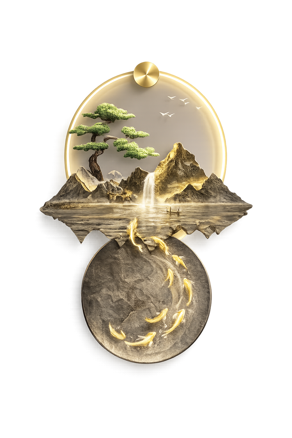 Luminous Mountain & Koi 3D LED Wall Sculpture