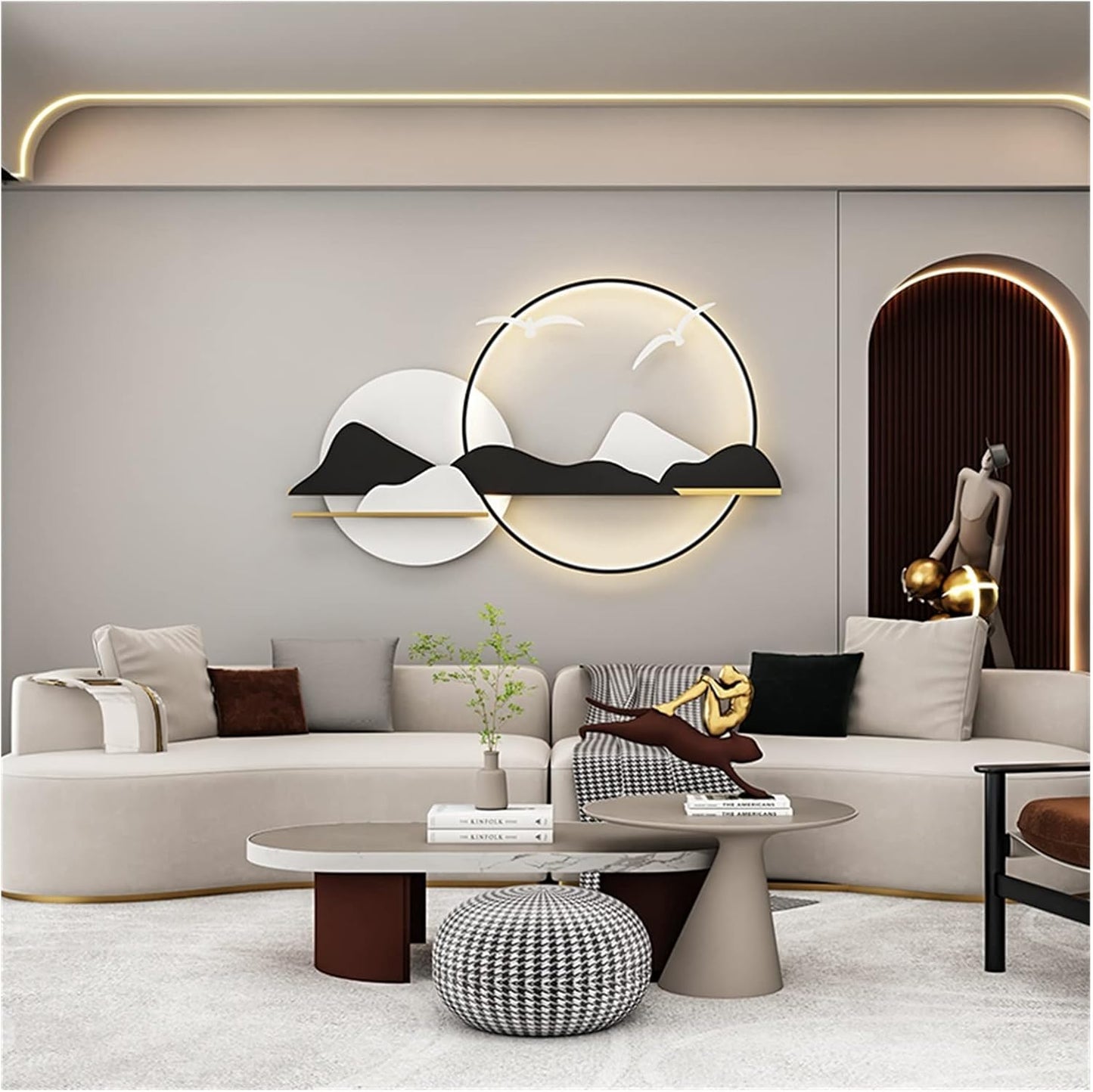 Serene Peaks - Modern LED Wall Sculpture with Shelf