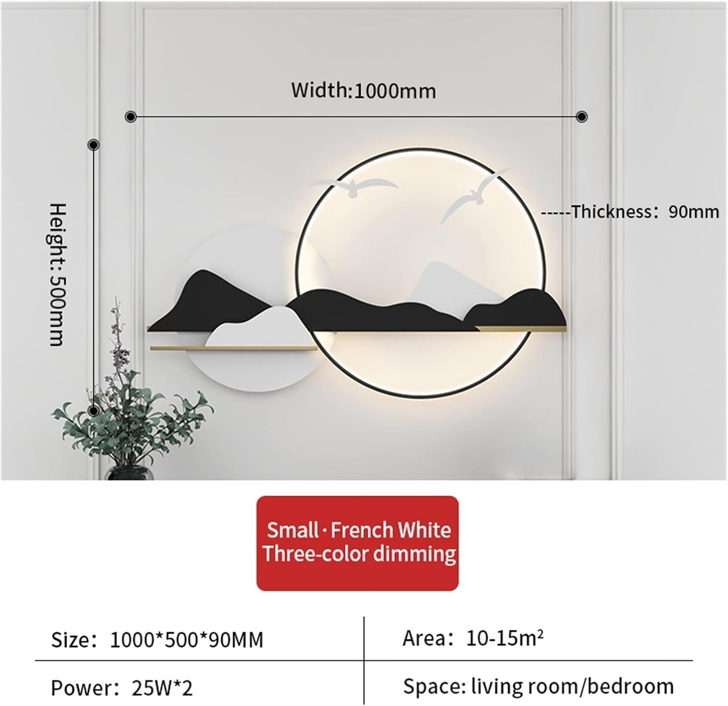 Serene Peaks - Modern LED Wall Sculpture with Shelf
