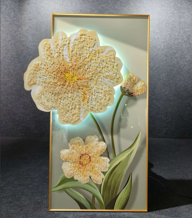 Flower - 3 Crystal Glass Wall Art With LED Light For Wall Decor - view 2