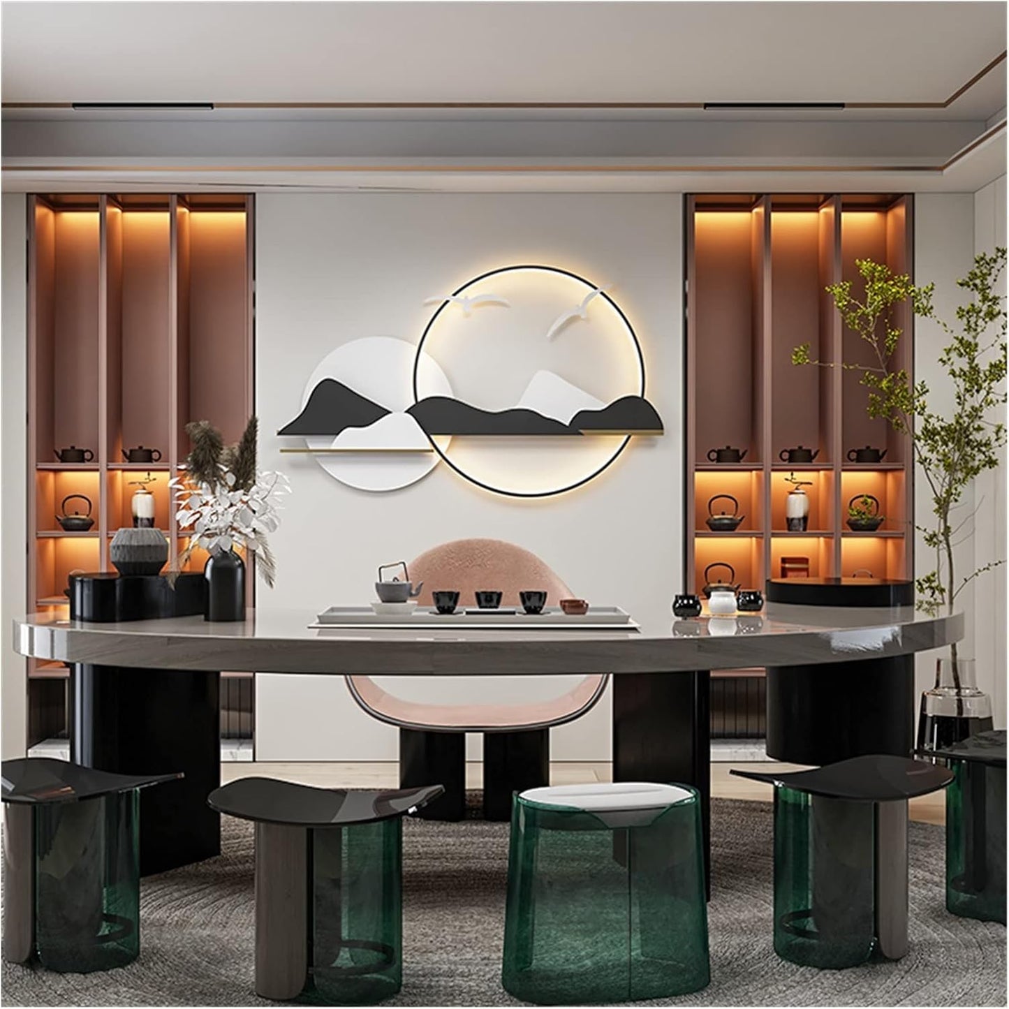 Serene Peaks - Modern LED Wall Sculpture with Shelf