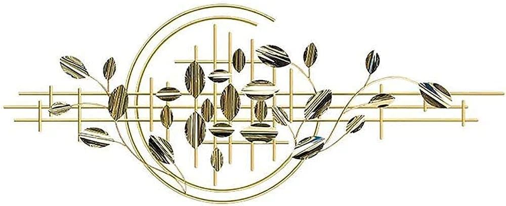 Golden Grids & Leaves - Modern Abstract Metal Wall Sculpture