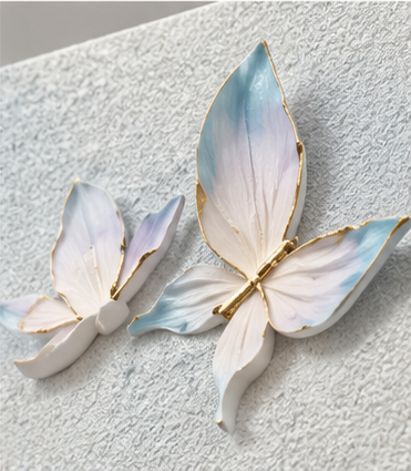 3D blue floral LED wall art with layered petals and butterflies - close-up of the raised butterflies