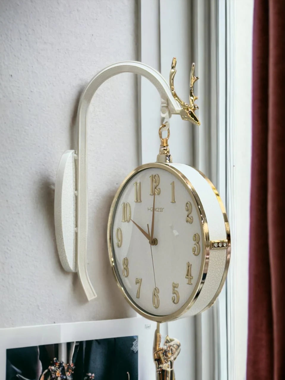 Deer Retro Station Double-Sided Wall Clock for Vintage Charm - White