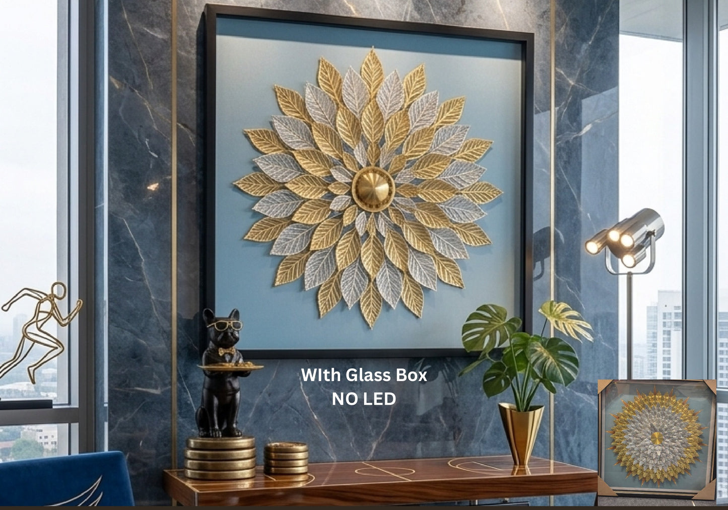 Golden Bloom 3D Leaf Mandala Shadow Box Wall Art - 32"x32" 3D shadow box wall art by Artiksha