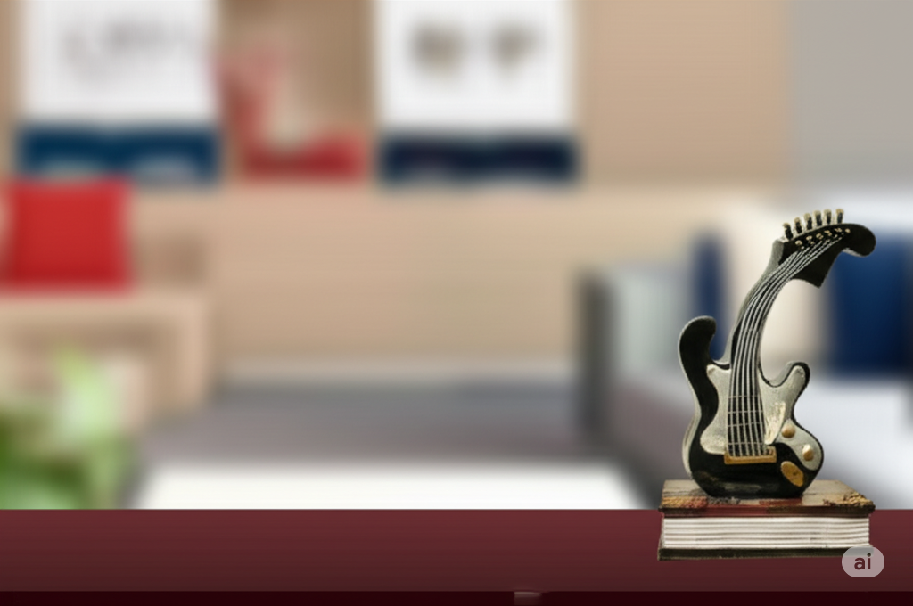 Miniature Electric Guitar on Book – Rock 'n' Roll Accent