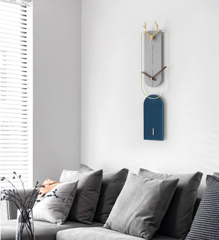 Nordic Stag Arch Pendulum Wall Clock – Blue