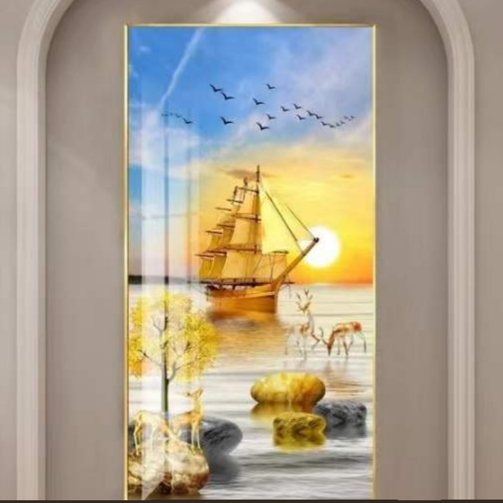 Elegant Sunrise Ship Crystal Wall Art for Lavish Home Decor
