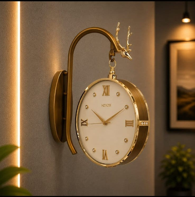 Deer Retro Station Double-Sided Wall Clock Decor for Vintage Char