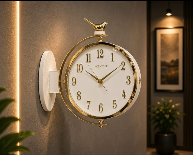 Stylish Station Wall Clock Decor White with Bird - Artiksha home decor wall art
