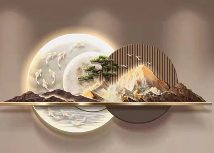 Celestial Mountain & Koi 3D LED Wall Art