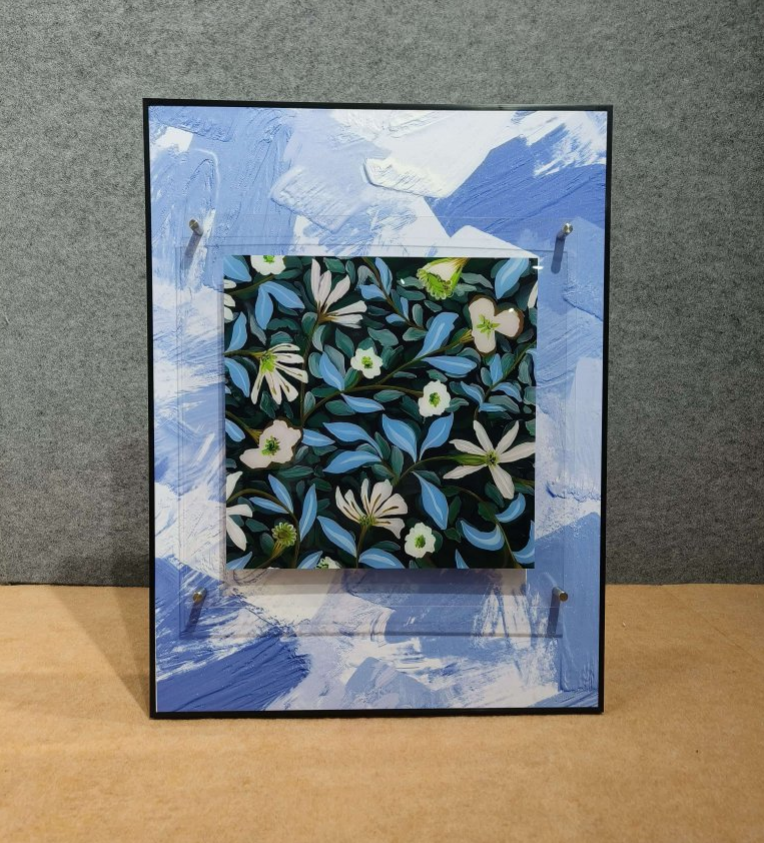 Botanical Breeze: Floral Pattern & Abstract Blue Framed Wall Art