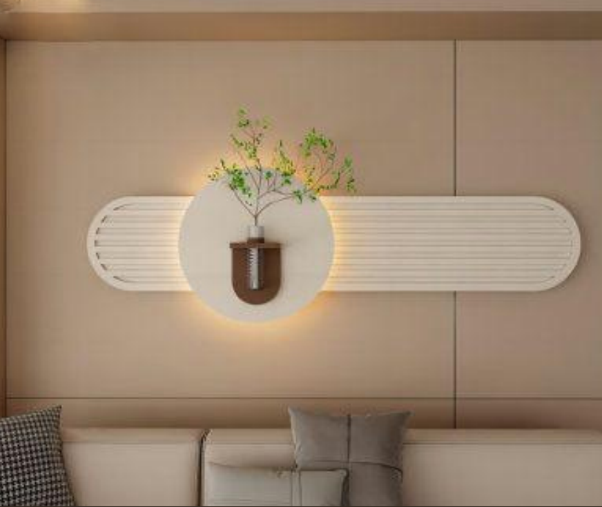 Serene Horizon - Illuminated Modern Wall Art with Botanical Integration