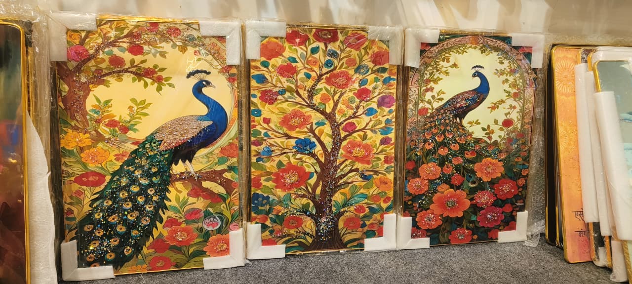 Premium Peacock & Floral Tree Wall Art – Vibrant and Luxurious Statement Piece