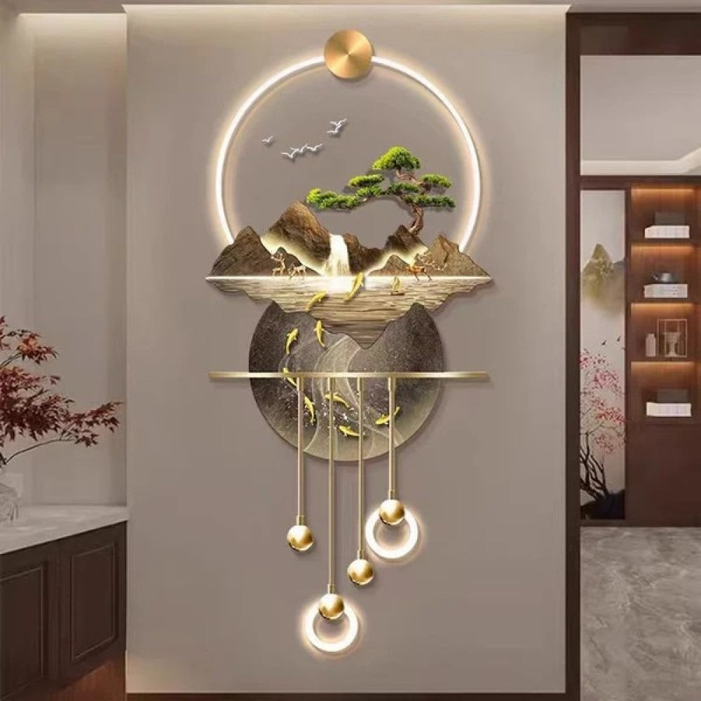 Lunar Oasis & Golden Koi 3D LED Wall Art