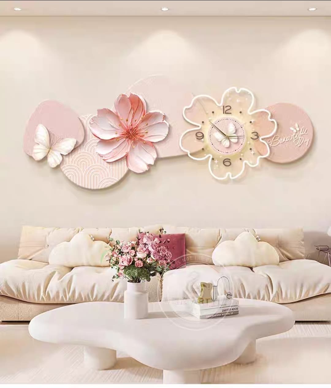 Floral Serenity LED Wall Clock Art