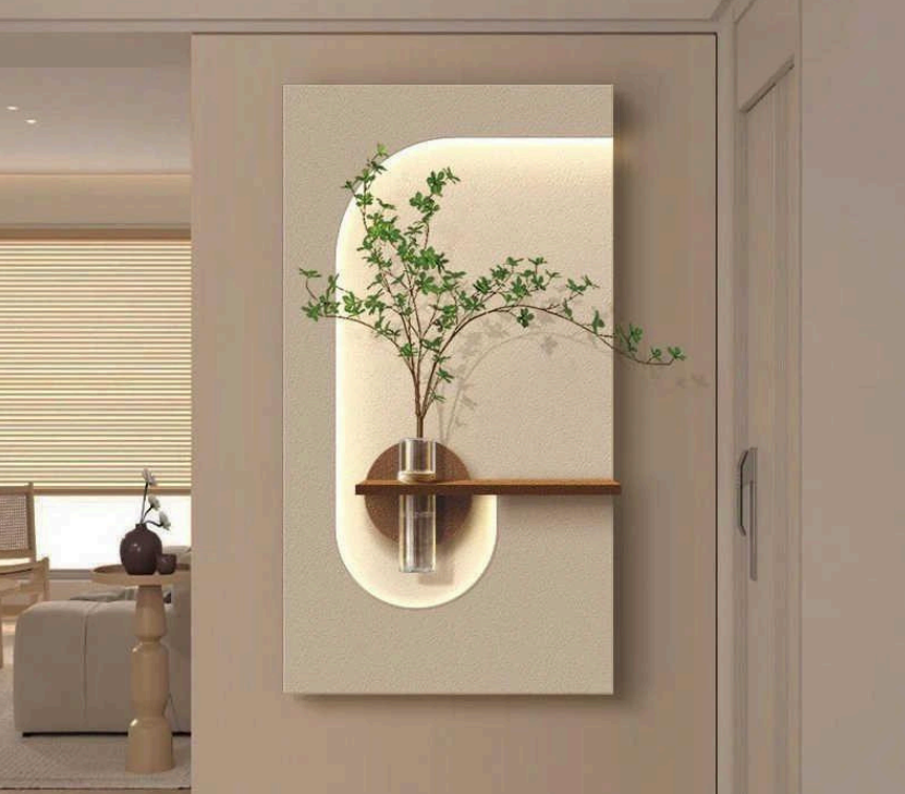 Zen Curve - Modern Illuminated Wall Art with Planter & Organic Shelf