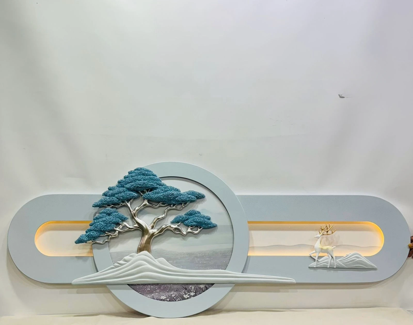 Sustainable Bamboo Wave Sculpture with LED Accent