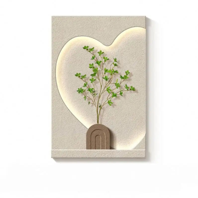 Heart of Nature Glow - Illuminated Modern Wall Art with Botanical Display