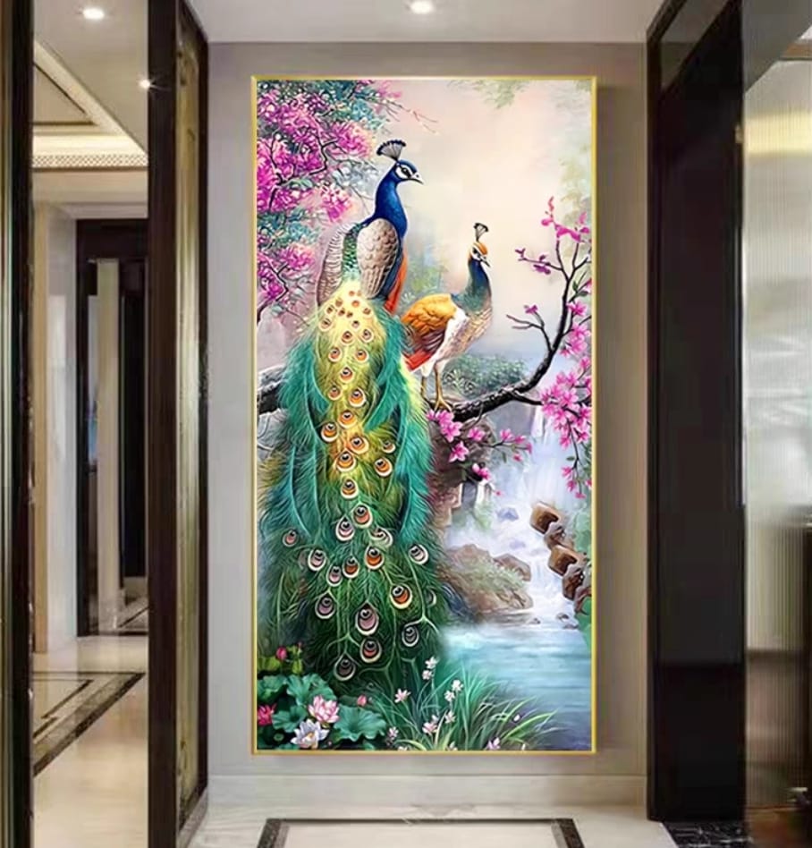 "Paradise Peacocks & Waterfall" Crystal Wall Art for Vibrant Interiors