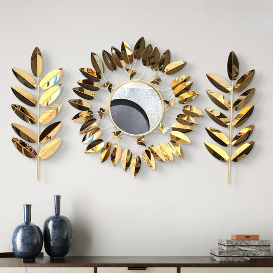 Radiant Leaf Mirror: Metallic Wall Decor