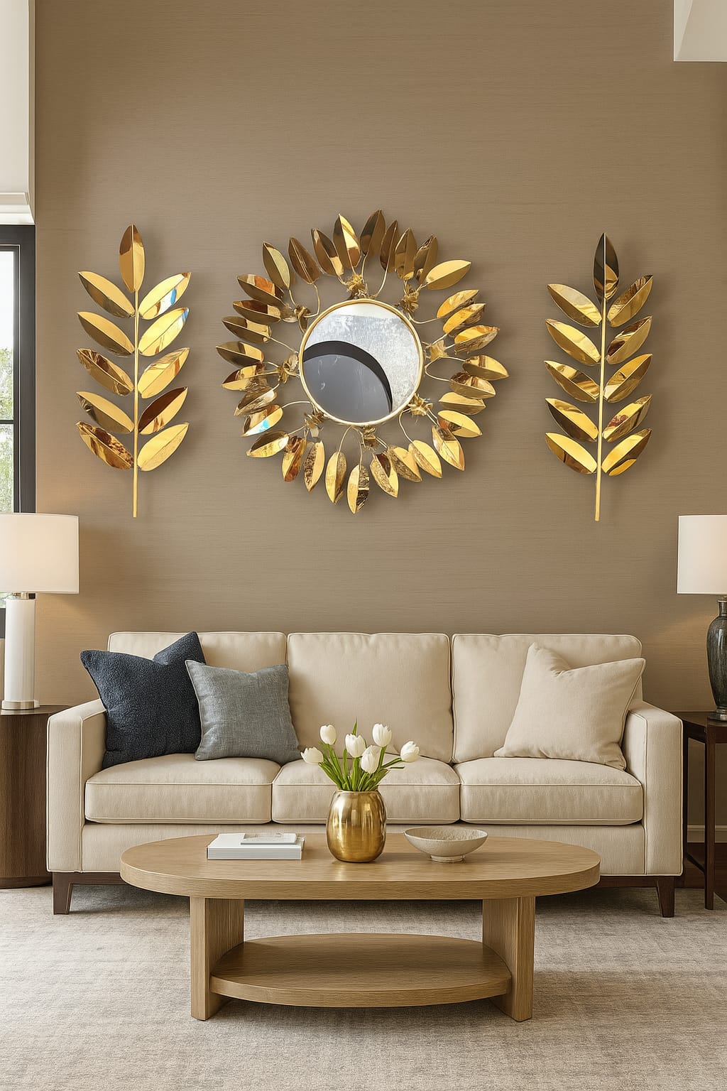 Radiant Leaf Mirror: Metallic Wall Decor