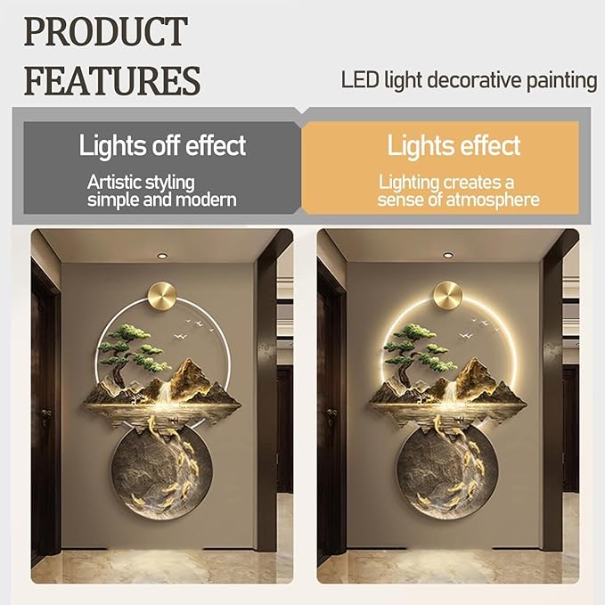 Luminous Mountain & Koi 3D LED Wall Sculpture
