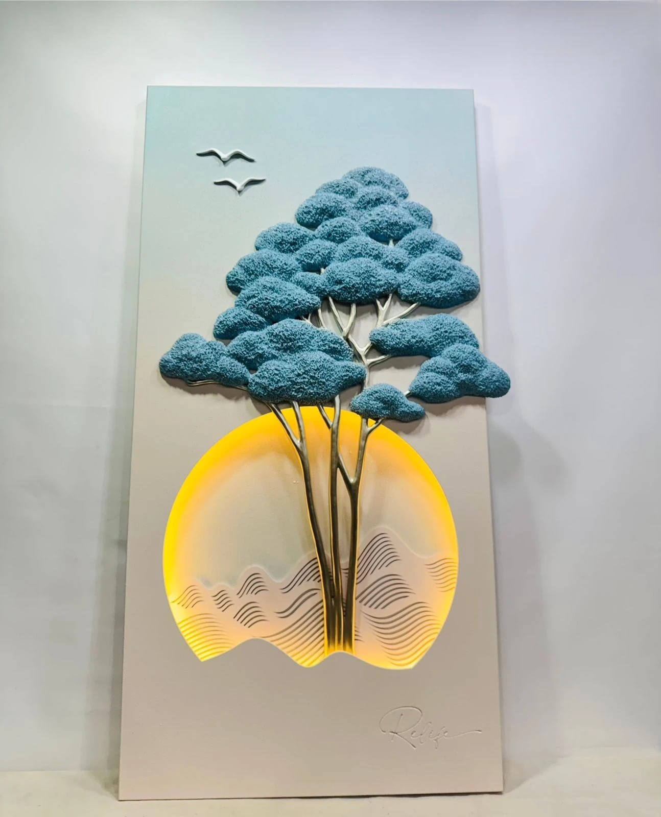 Hand-Etched Copper Elephant Wall Relief with LED Accent