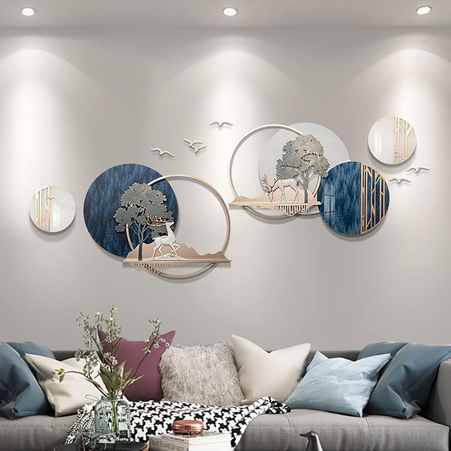 Recycled Aluminum Hexagon Mosaic Wall Art with LED Outline
