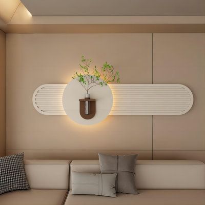 Serene Horizon - Illuminated Modern Wall Art with Botanical Integration