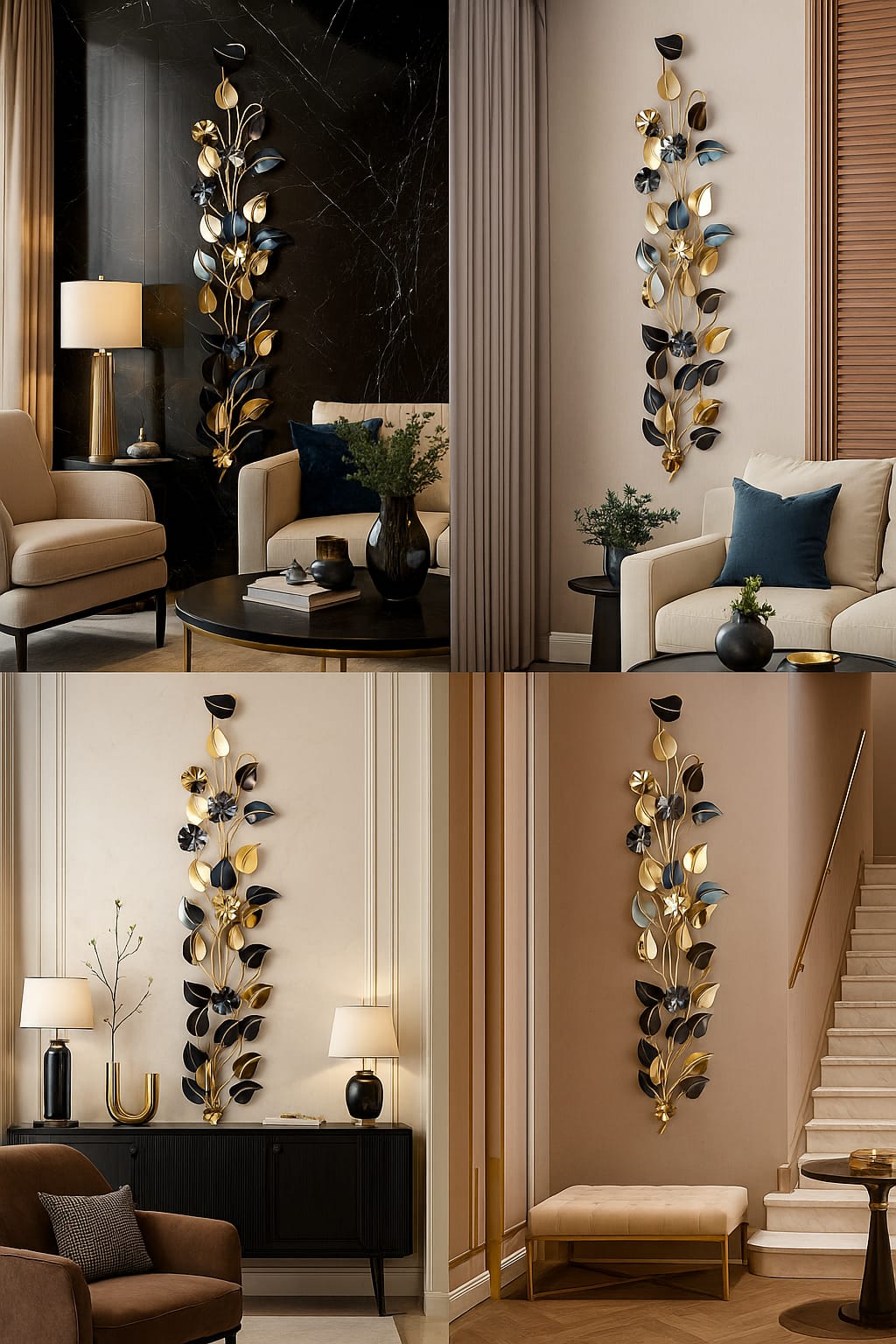 Elegant Leaf Cascade: Metallic Wall Art