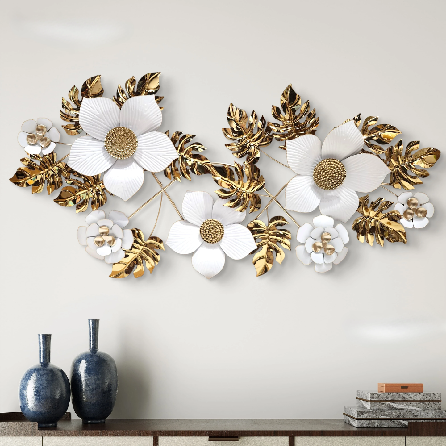 Luxe Floral Cascade: Metallic Wall Art