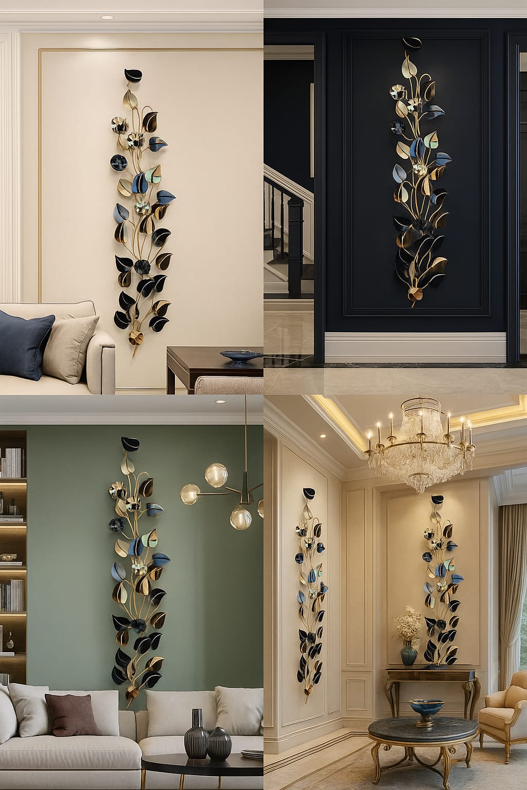 Elegant Leaf Cascade: Metallic Wall Art