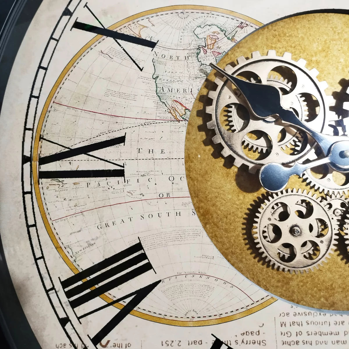 "Grand Steampunk Explorer" Clockwork Coffee Table with Map Detail