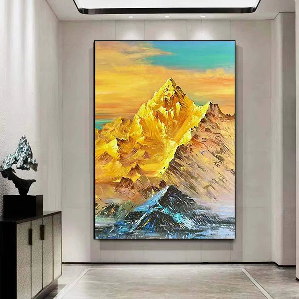 Golden Summit 3D Textured Handcrafted Landscape Painting