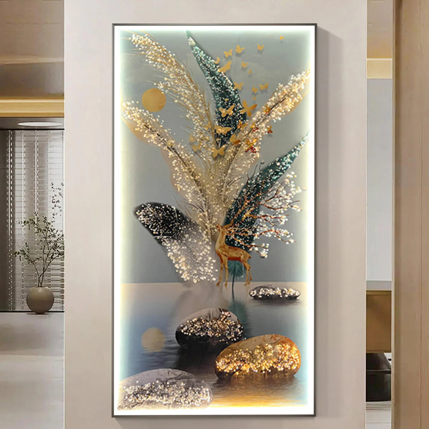 "Golden Harvest" Illuminated Crystal Wall Art for Luxurious Interiors