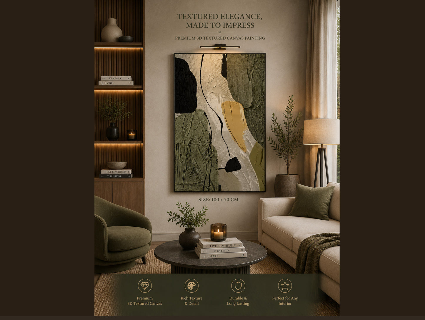 Verdant Flow – 3D Textured Green Abstract Wall Art