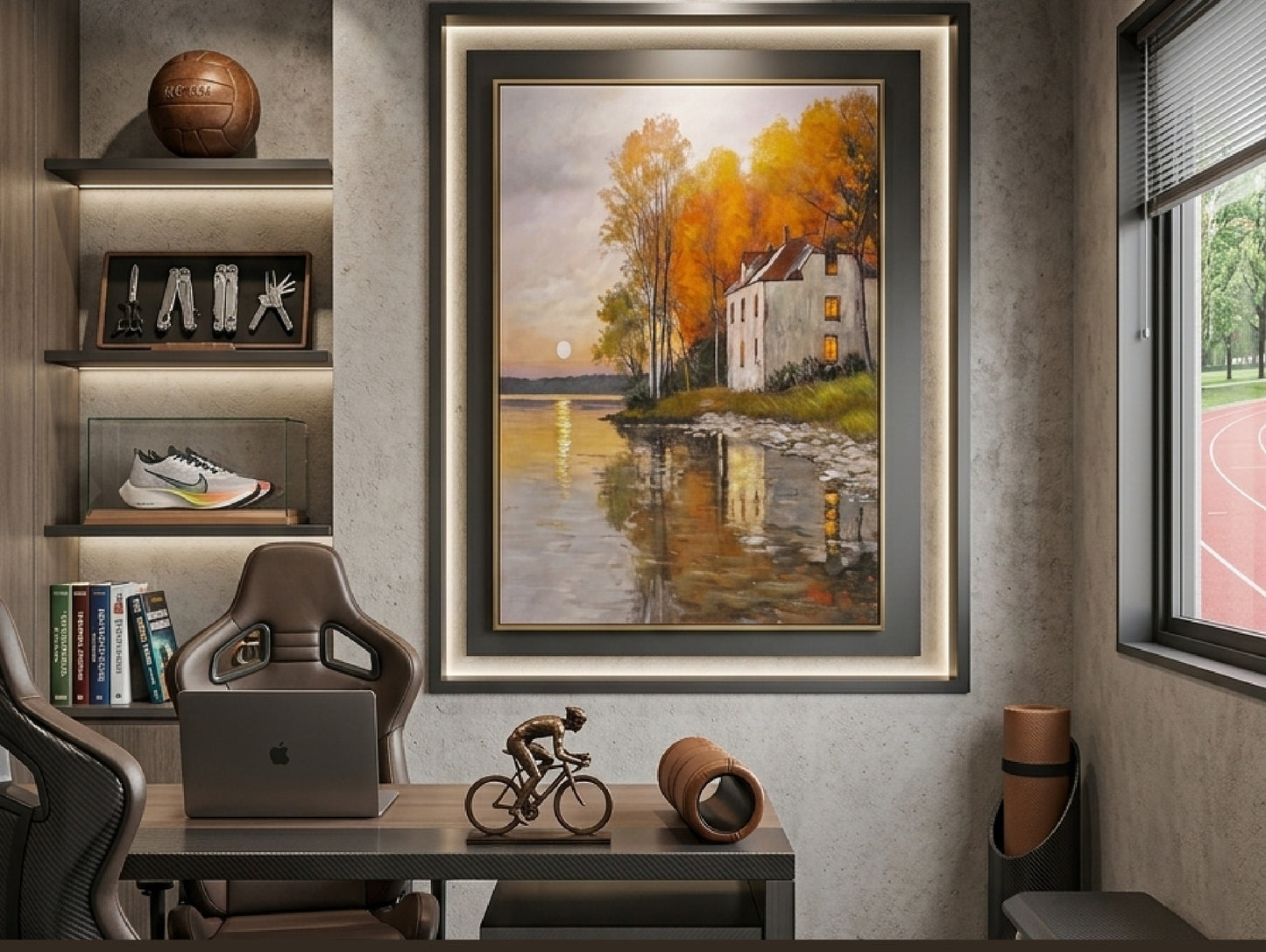 Golden Hour Retreat – 3D Textured Lakeside Cottage Wall Art