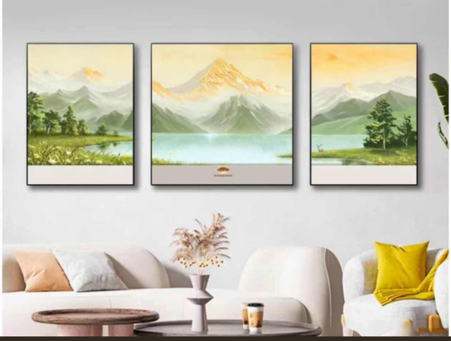Misty Valley Stag – Textured Landscape Wall Art (Set of 3)