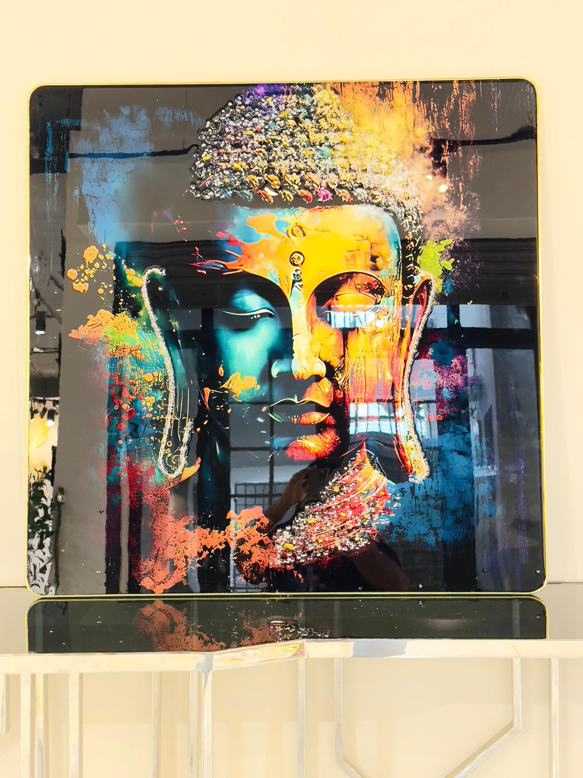 Abstract Buddha crystal glass wall art