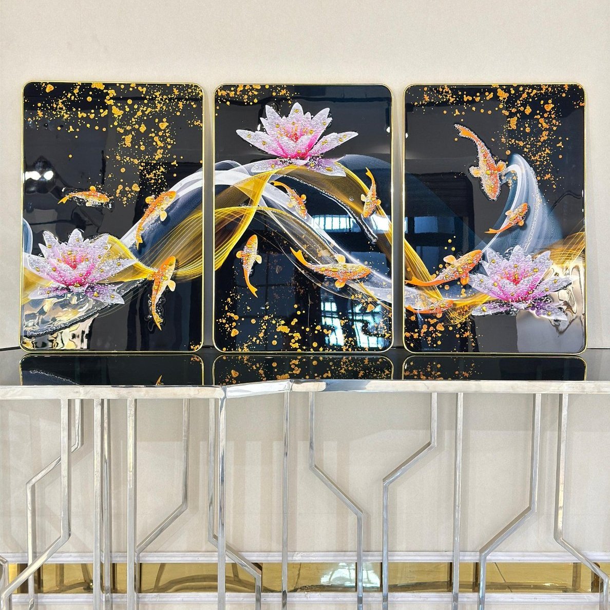 Set of 3 Crystal Glass Painting For Wall Decor