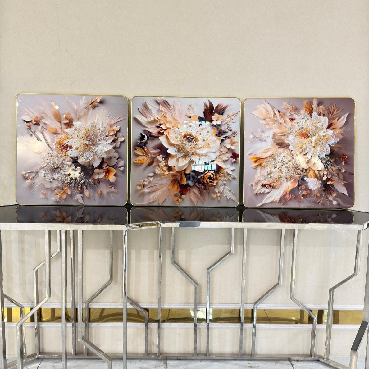 Set of 3 Crystal Glass Painting For Wall Decor