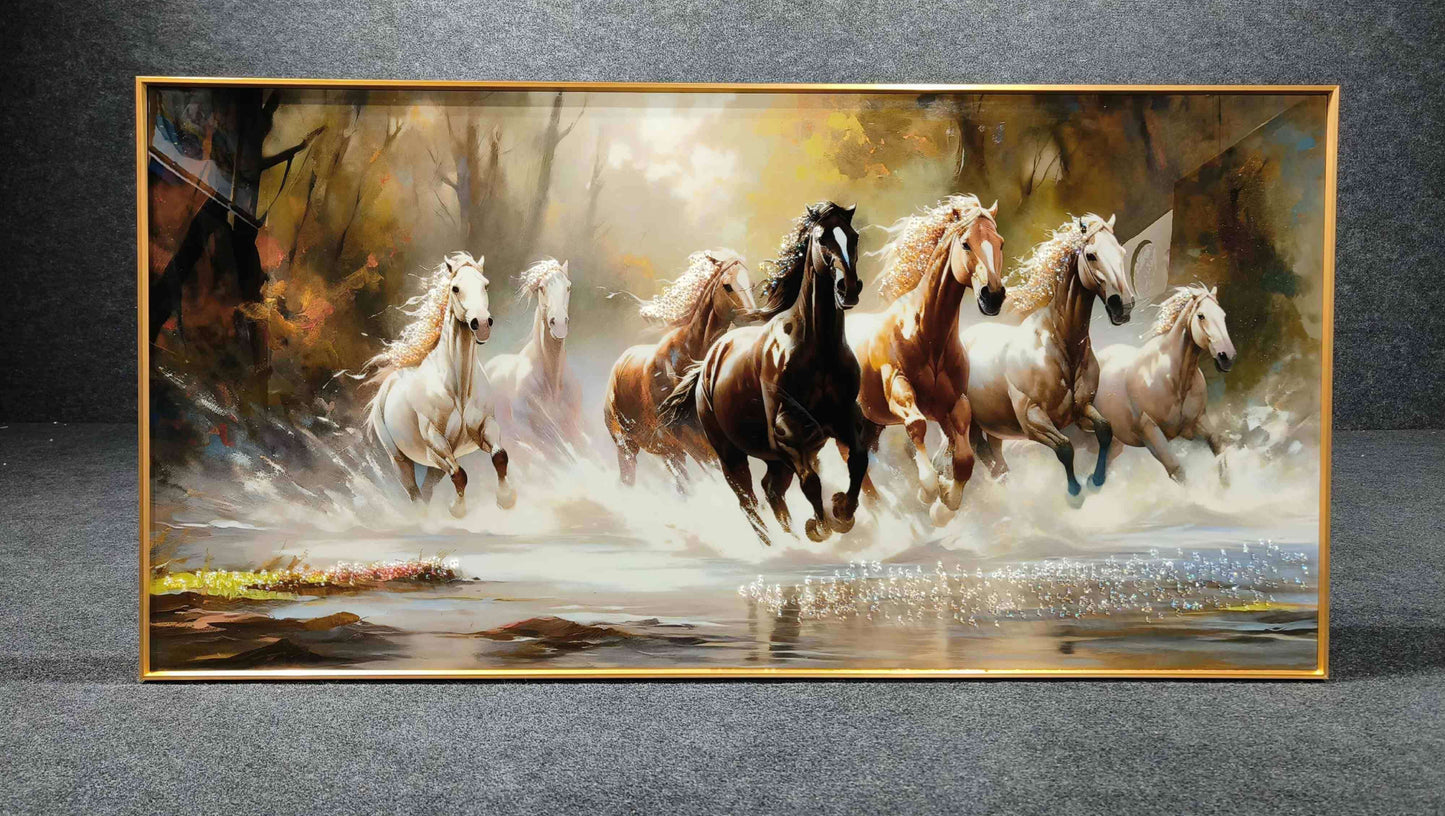 Seven Horses Run Wild Crystal Painting