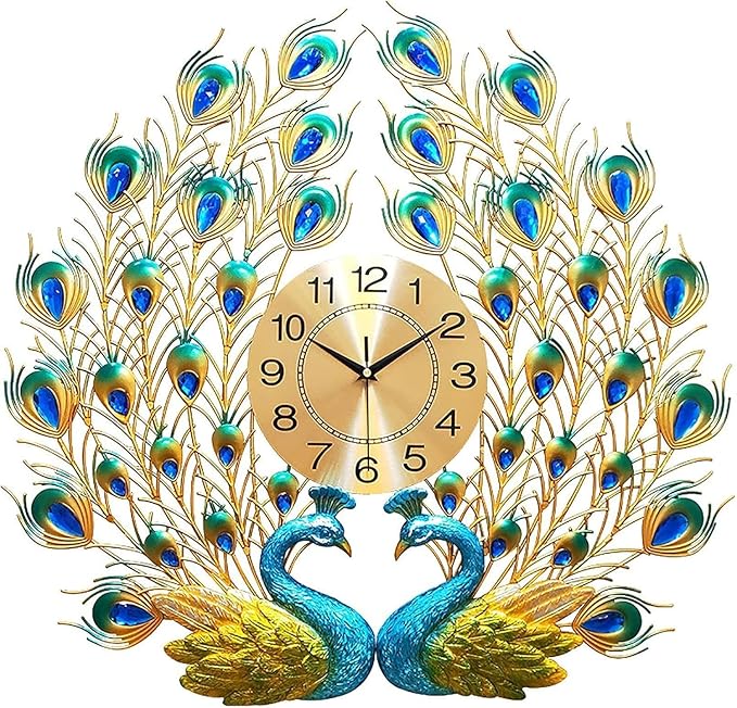 Luxurious Peacock-Themed Silent Wall Clock 65cm x 65cm