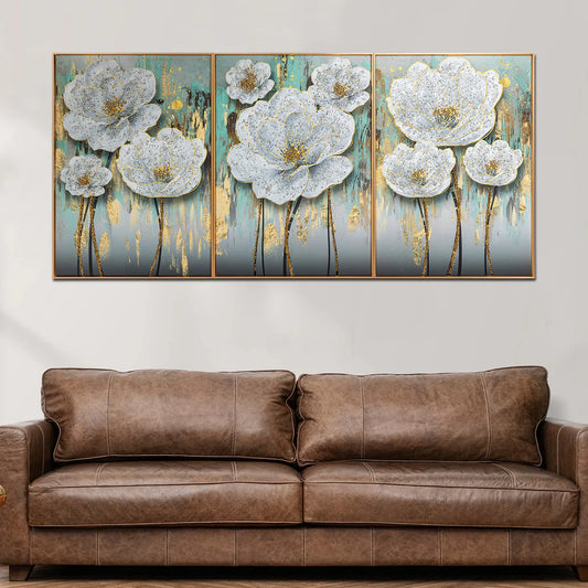 Set of 3 Rosy Reflections Crystal Glass Painting For Wall Decor