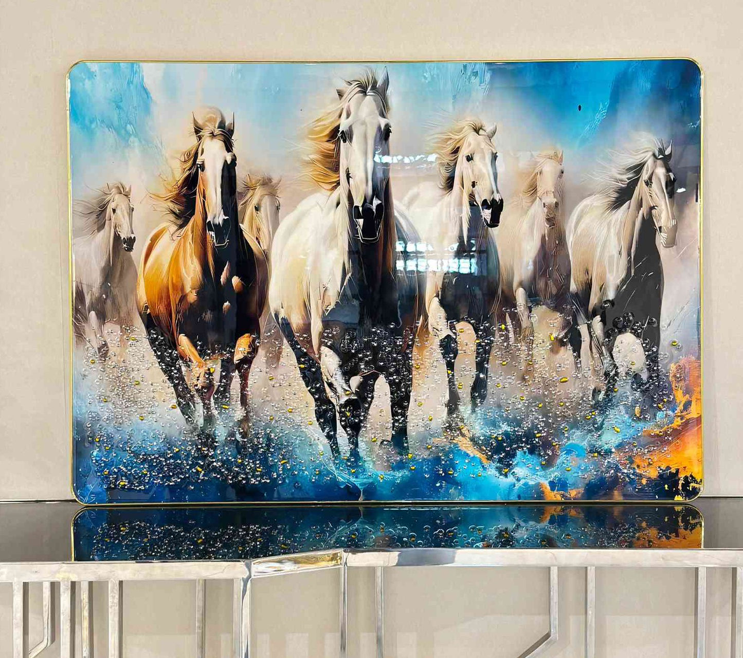 Seven Horses Run Wild Crystal Painting