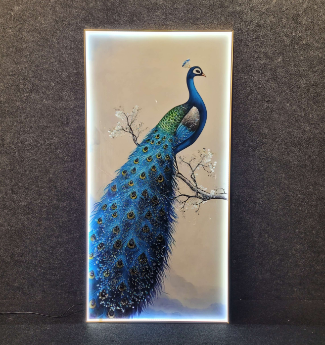 Peacock Crystal Glass LED Wall Art – A Masterpiece of Elegance and Light