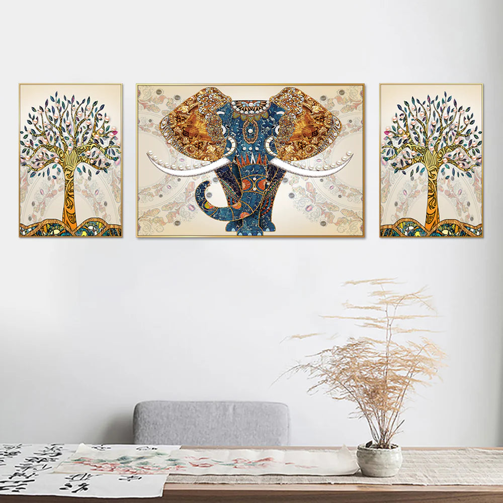 Royal Elephant Of Jaipur Set Of 3 Canvas Wall Painting & Art