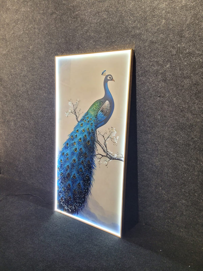 Peacock Crystal Glass LED Wall Art – A Masterpiece of Elegance and Light