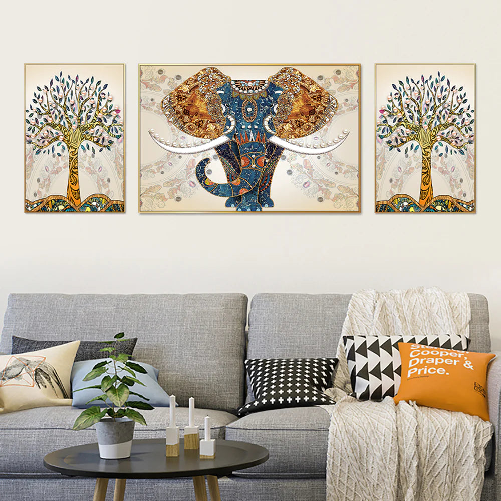 Royal Elephant Of Jaipur Set Of 3 Canvas Wall Painting & Art